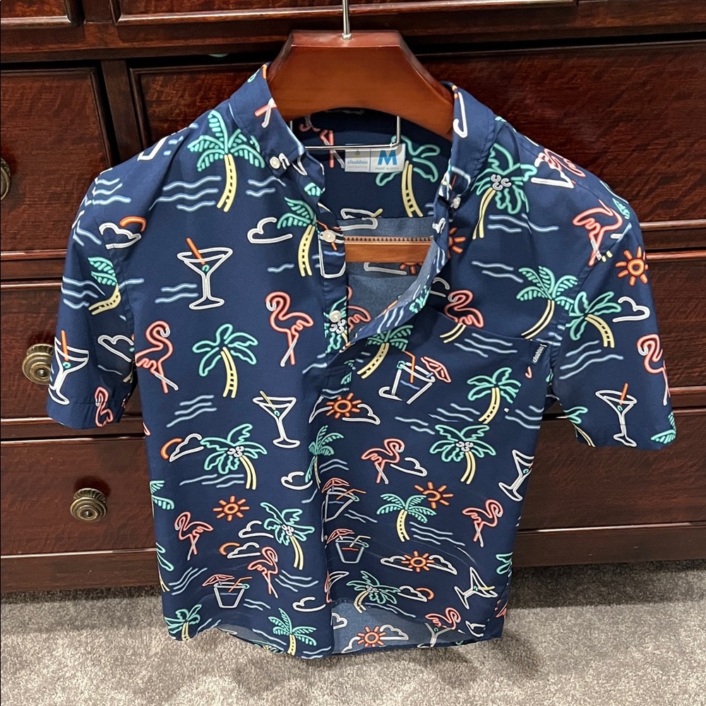 Chubbies Men’s Button-Up Shirt Medium – Tropical Neon Print Short Sleeve